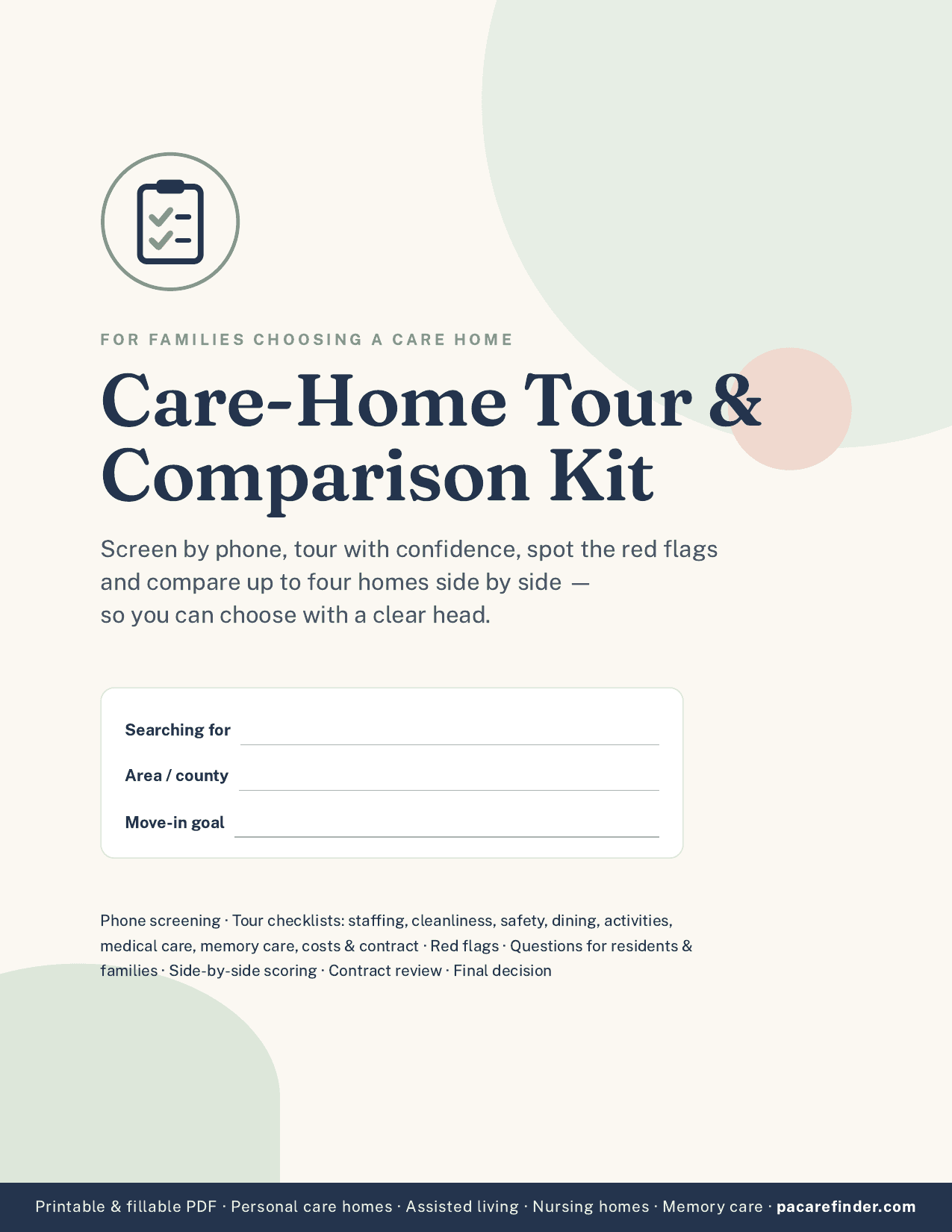 Cover page of Care Home Tour & Comparison Kit
